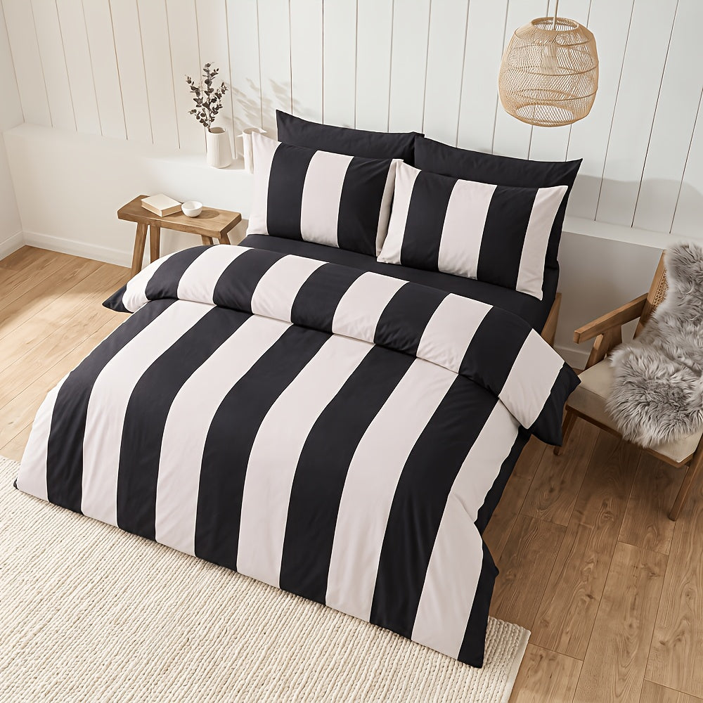 Zebra Black & White striped cotton duvet cover set