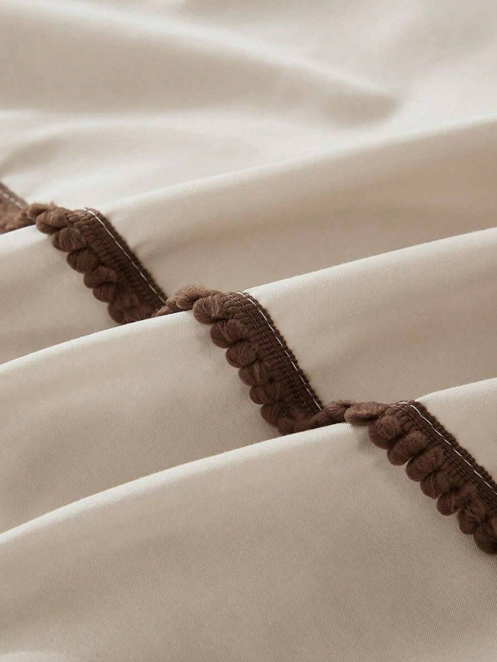 Livia Beige Duvet Cover Set with brown pom-pom trim