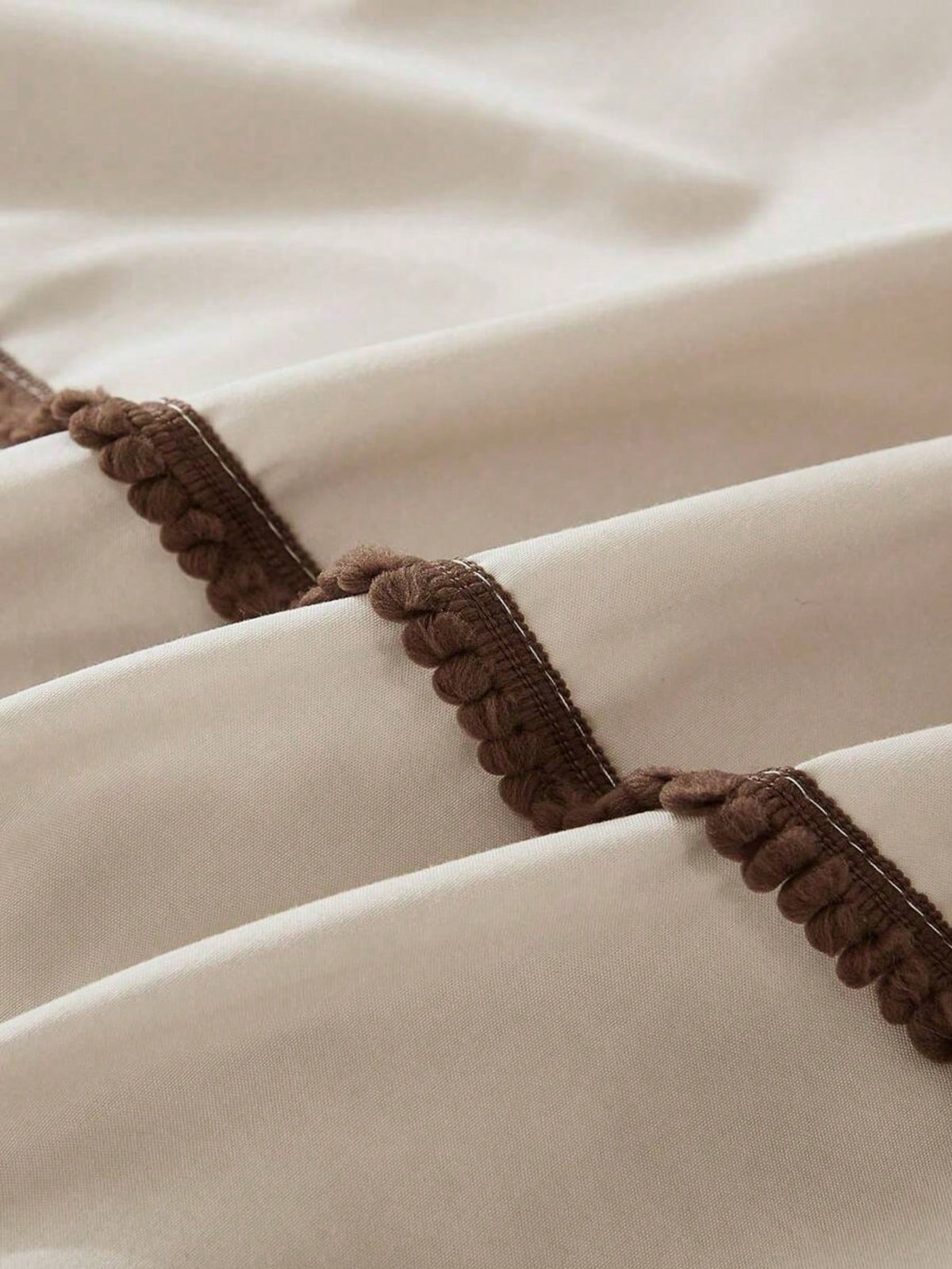 Livia Beige Duvet Cover Set with brown pom-pom trim