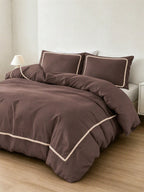Livia Cacao Duvet Cover Set with cream pom-pom trim