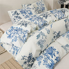 Viola Blue & White Duvet Cover Set with porcelain floral print