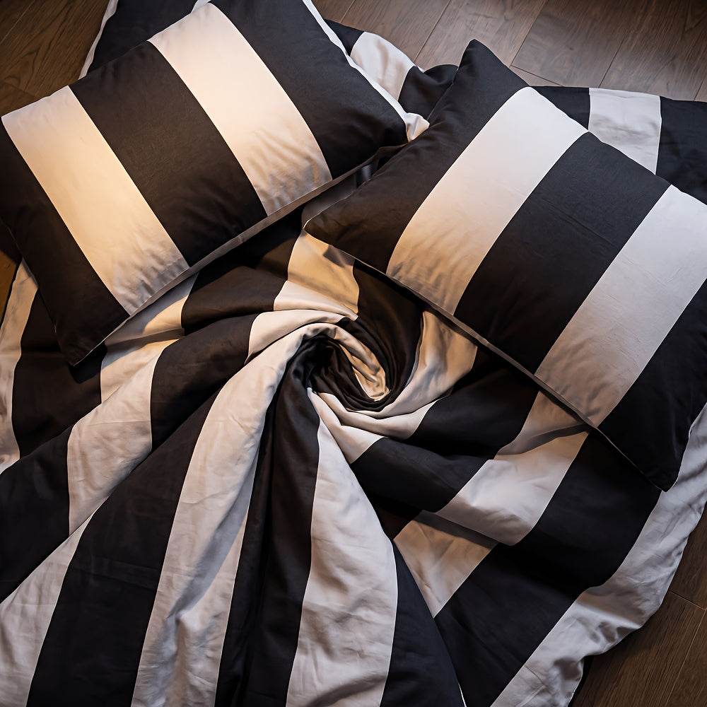 Zebra Black & White striped cotton duvet cover set