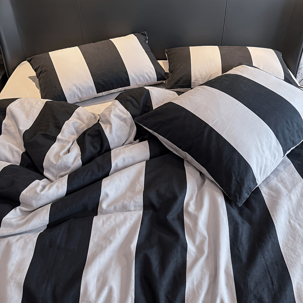 Zebra Black & White striped cotton duvet cover set