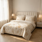 Aurelia champagne duvet cover set with golden floral jacquard