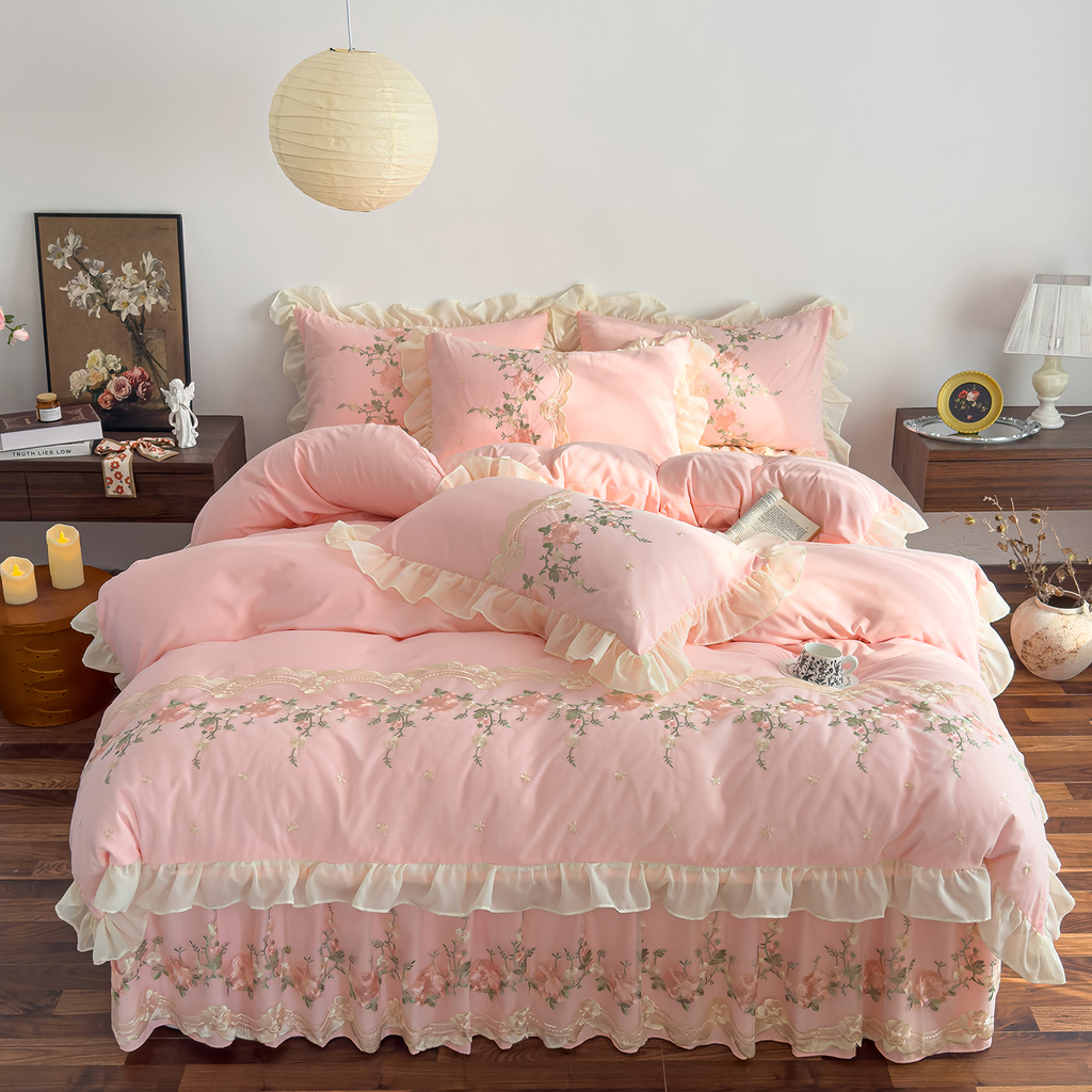 Rosendal Pink Duvet Cover Set (Embroidered)
