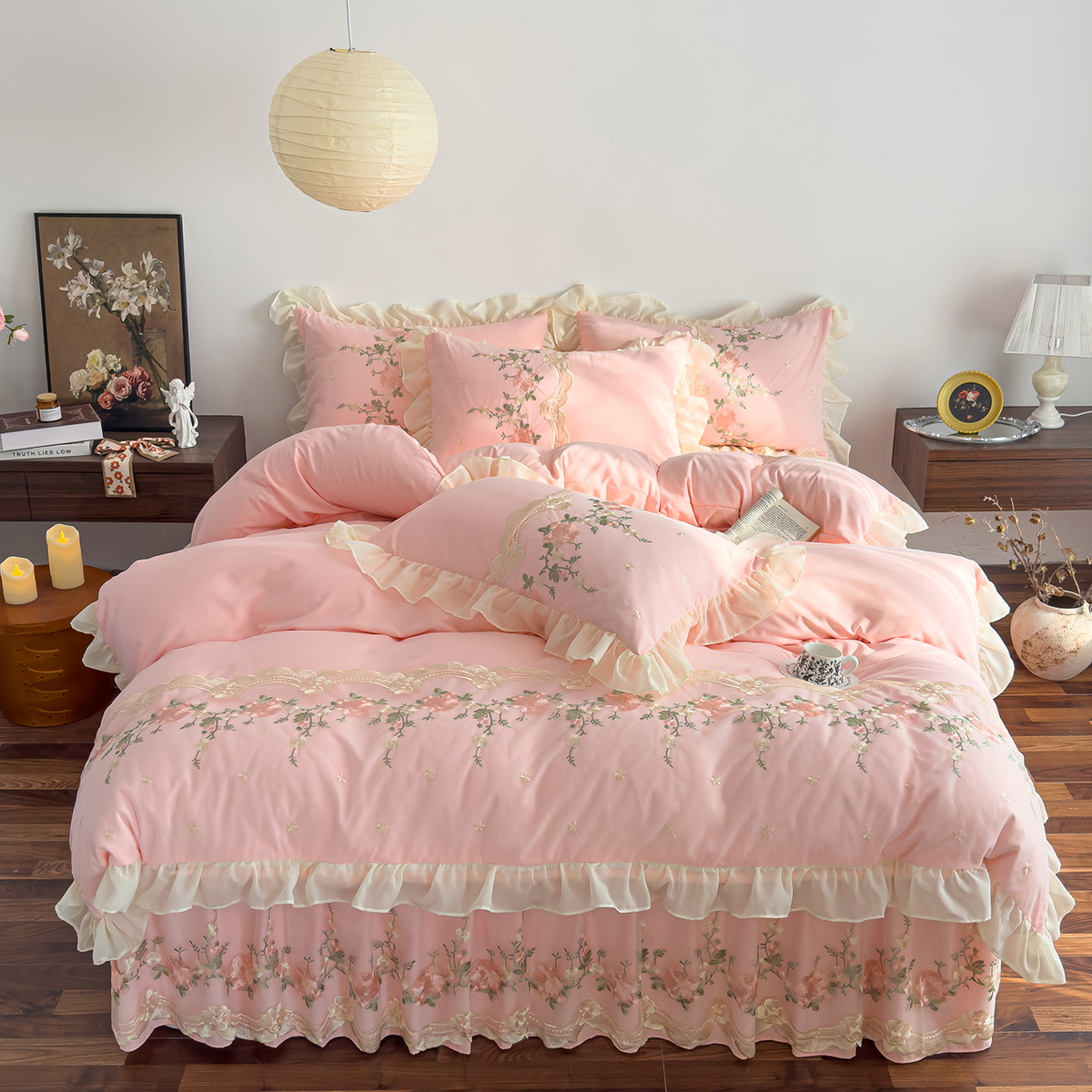 Rosendal Pink Duvet Cover Set (Embroidered)
