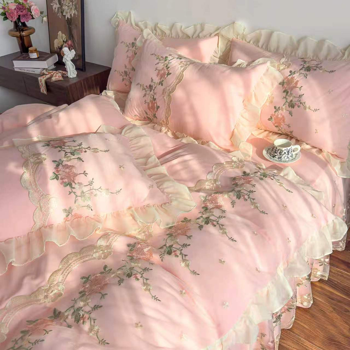 Rosendal Pink Duvet Cover Set (Embroidered)
