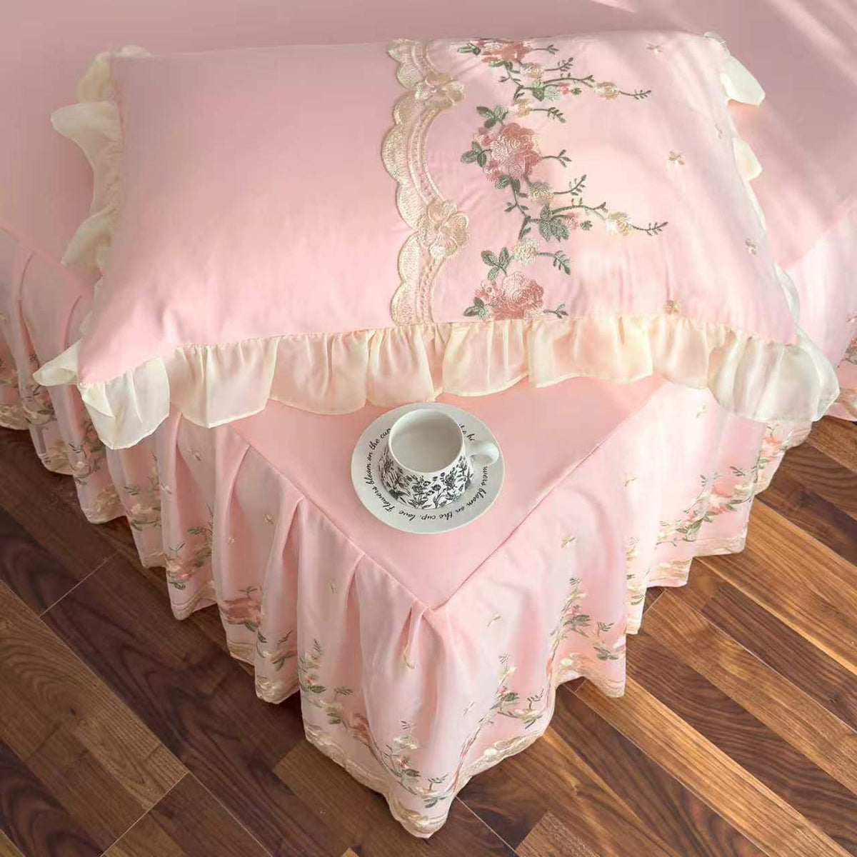 Rosendal Pink Duvet Cover Set (Embroidered)