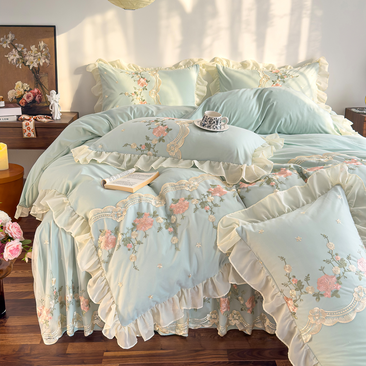 Rosendal Blue Duvet Cover Set (Embroidered)