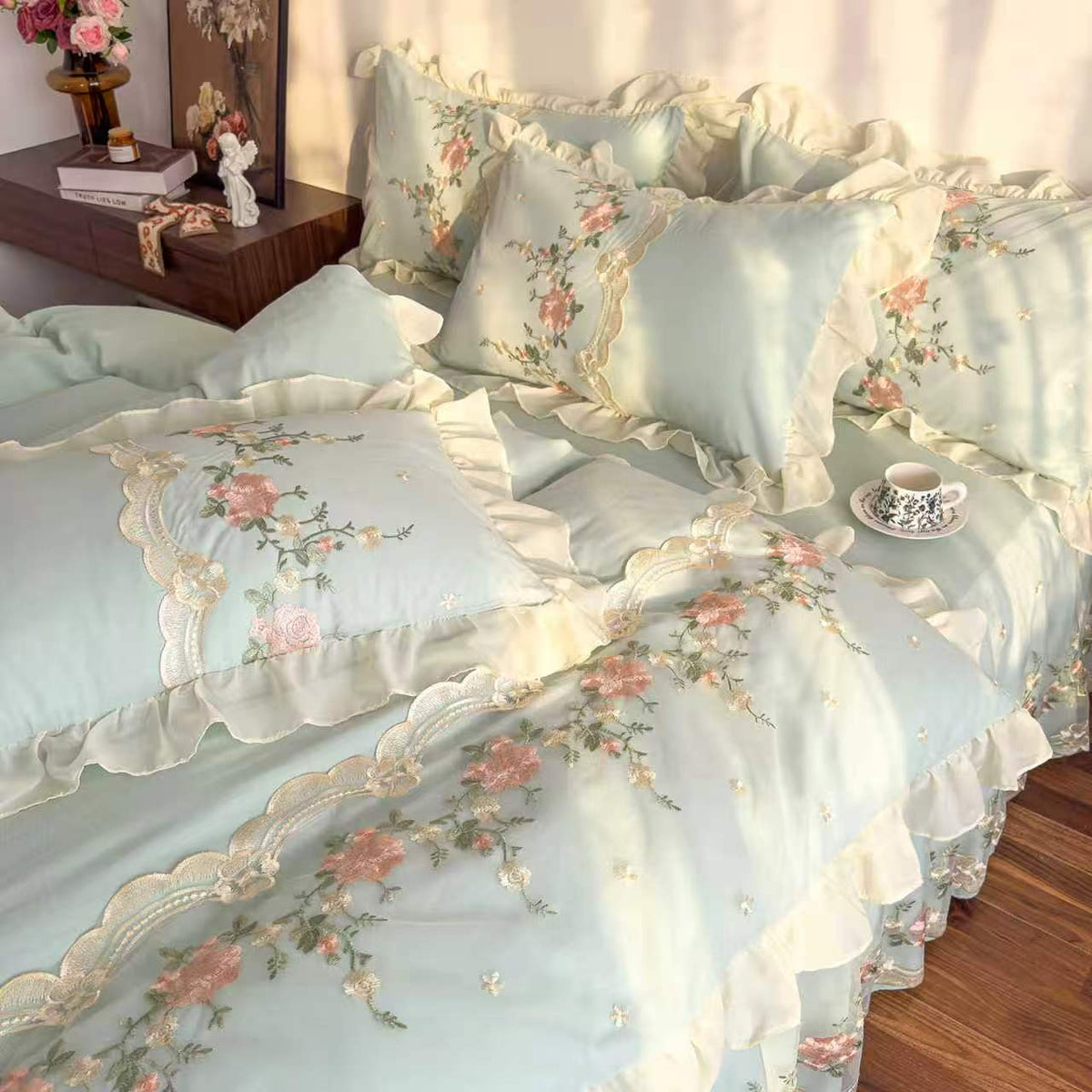 Rosendal Blue Duvet Cover Set (Embroidered)