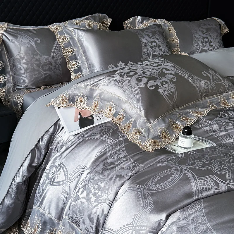 Pamela Silver Duvet Cover Set (100% Jacquard Satin)