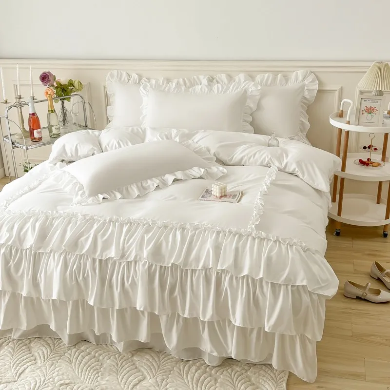 Parure de housse de couette Princess White (coton et microfibre)