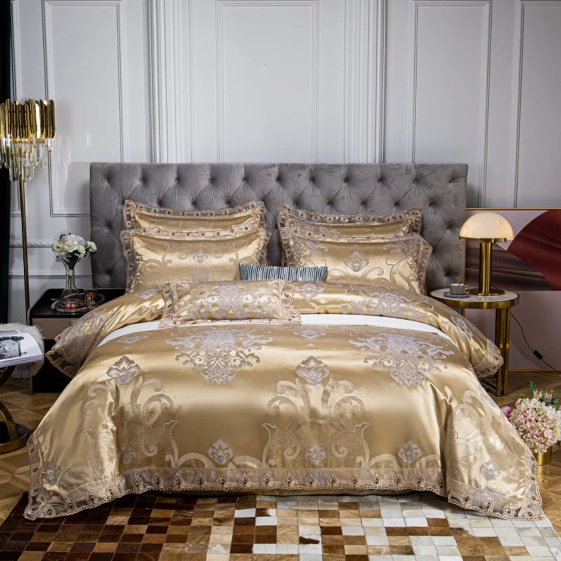 Pamela Gold Duvet Cover Set (100% Jacquard Satin)
