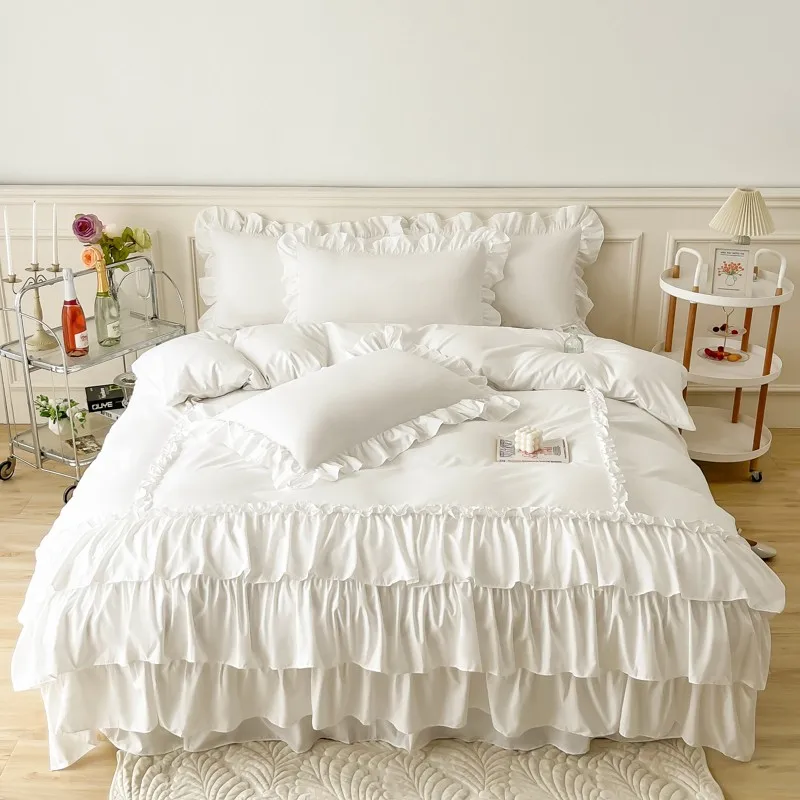 Parure de housse de couette Princess White (coton et microfibre)