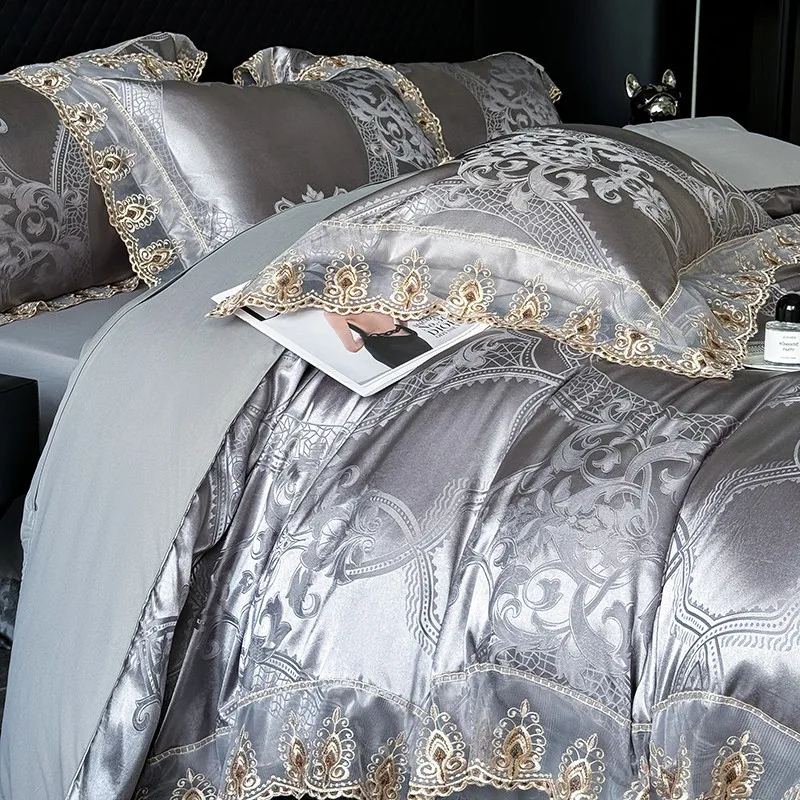 Pamela Silver Duvet Cover Set (100% Jacquard Satin)