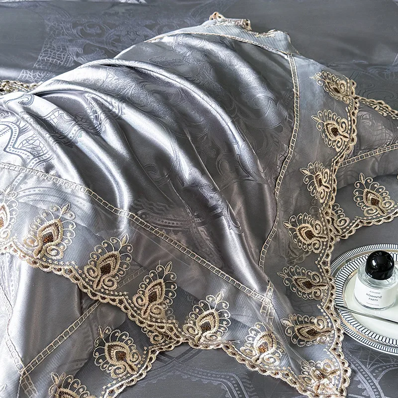 Pamela Silver Duvet Cover Set (100% Jacquard Satin)