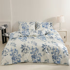 Viola Blue & White Duvet Cover Set with porcelain floral print