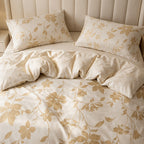 Aurelia champagne duvet cover set with golden floral jacquard