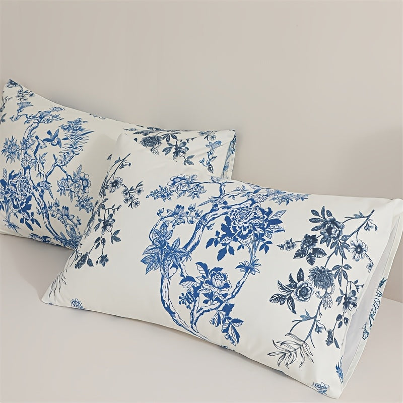 Viola Blue & White Duvet Cover Set with porcelain floral print
