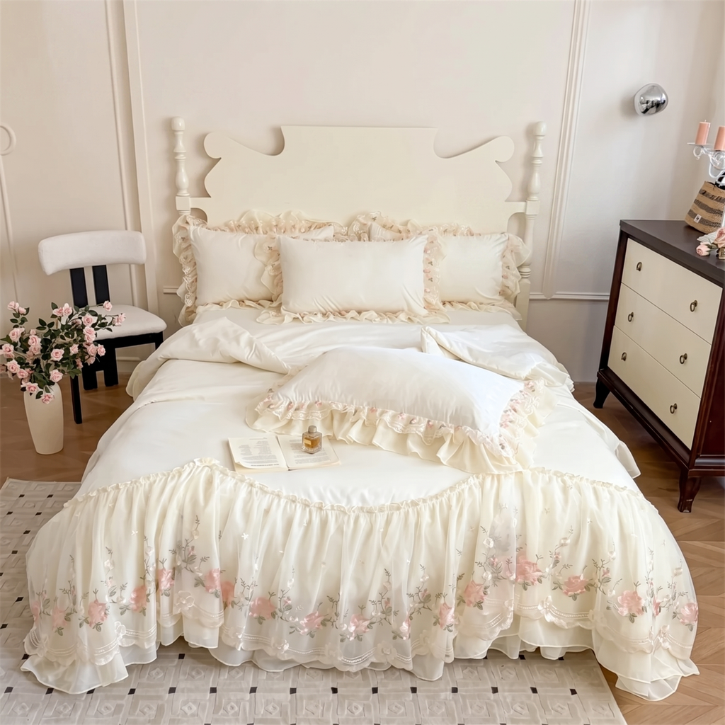 Set Copripiumino Rosaria Rosa (Ricamato)