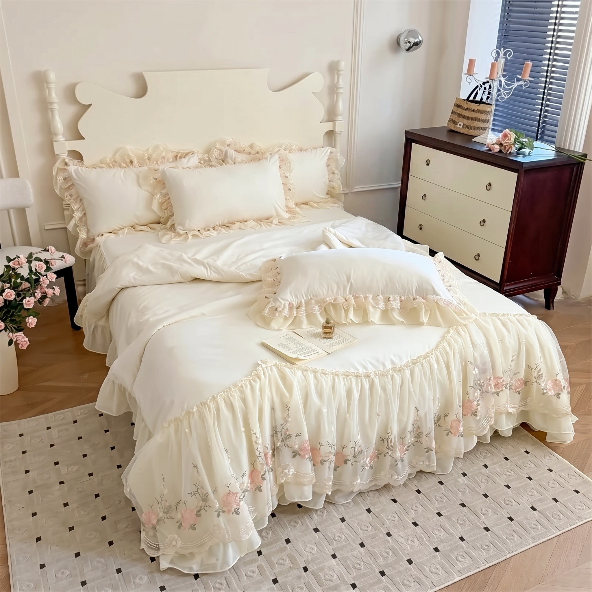 Parure de housse de couette Rosaria Rose (Broderie)