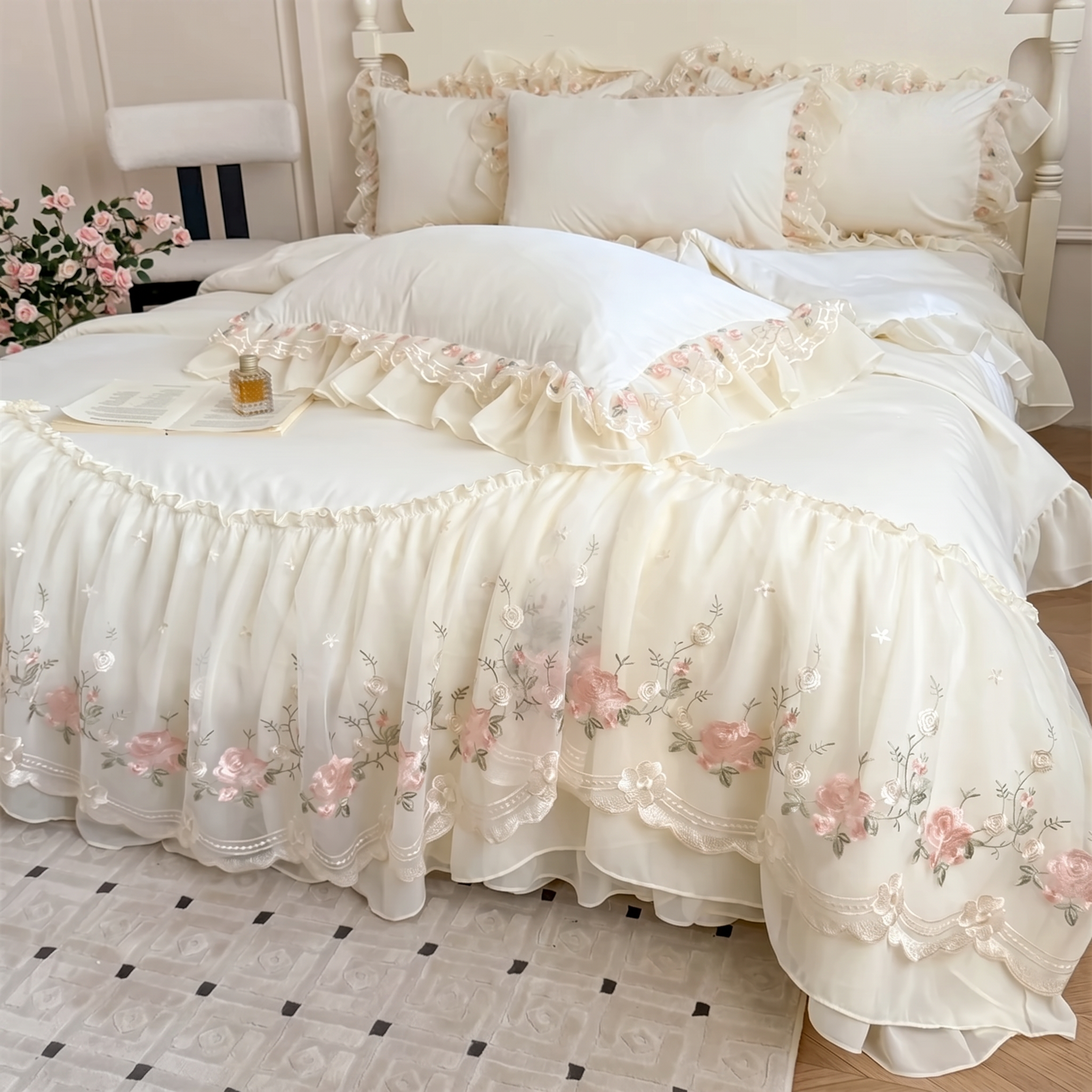 Parure de housse de couette Rosaria Rose (Broderie)