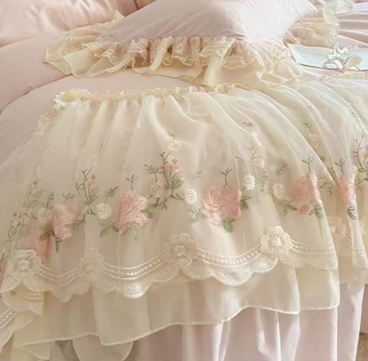 Parure de housse de couette Rosaria Rose (Broderie)