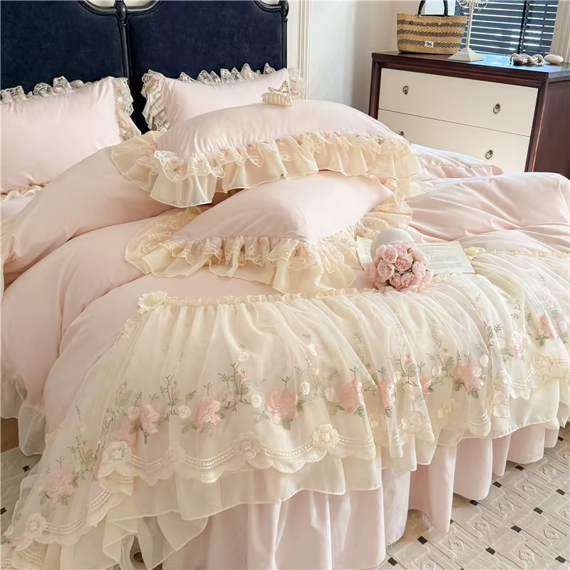 Parure de housse de couette Rosaria Rose (Broderie)