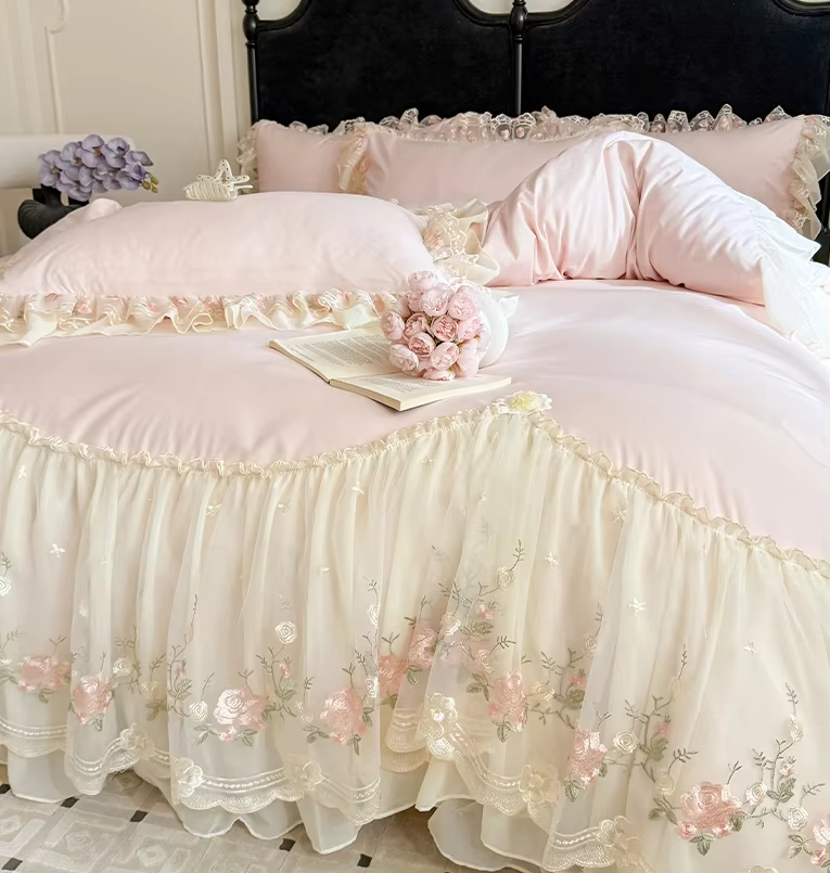 Parure de housse de couette Rosaria Rose (Broderie)